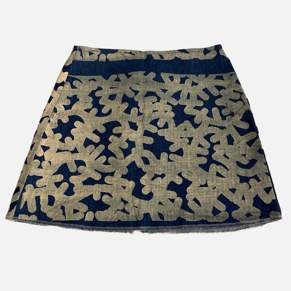 Mimi Oz Denim Mini Skirt Handmade Size Small Blue Beige One of a Kind NWT - Picture 2 of 9